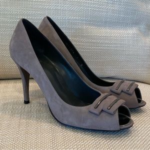 Stuart Weitzman Womens Open Toe Gray Suede Stilettos Pumps Size  w Hardware /7 N